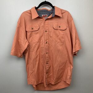 Wrangler Mens Extra Large XL Orange Short Sleeve Button Up Shirt Breathable‎